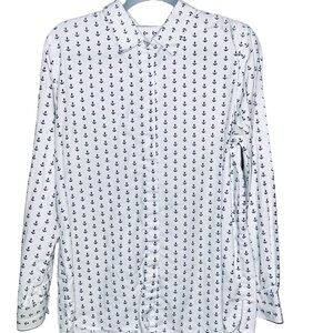 JG HOOK ANCHOR NAVY WHITE NAUTICAL
BUTTON UP SHIRT BOAT COASTAL Large